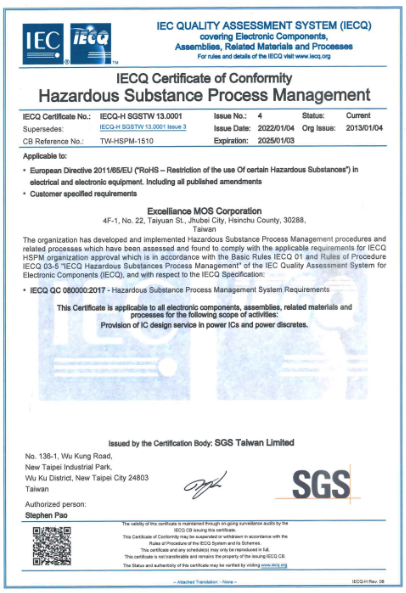 IECQ QC080000 Certificate